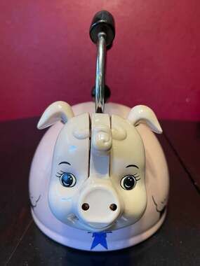 M. Kamenstein Whistling Pink Pig Enamel Tea Kettle